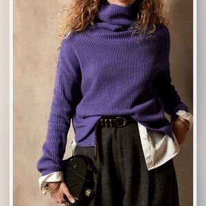 Banana Republic Italian Wool Cashmere Blend Ribbed cowl Turtleneck Sweater Sz M